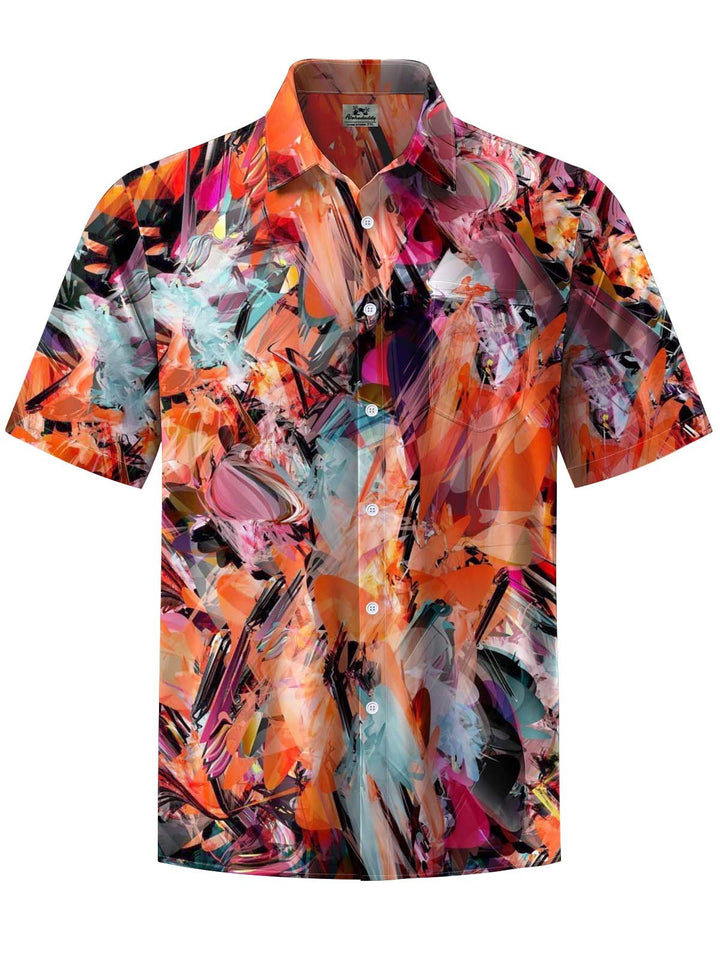 Alohadaddy® Casual Abstract Art Print Chest Pocket Stretch Men&