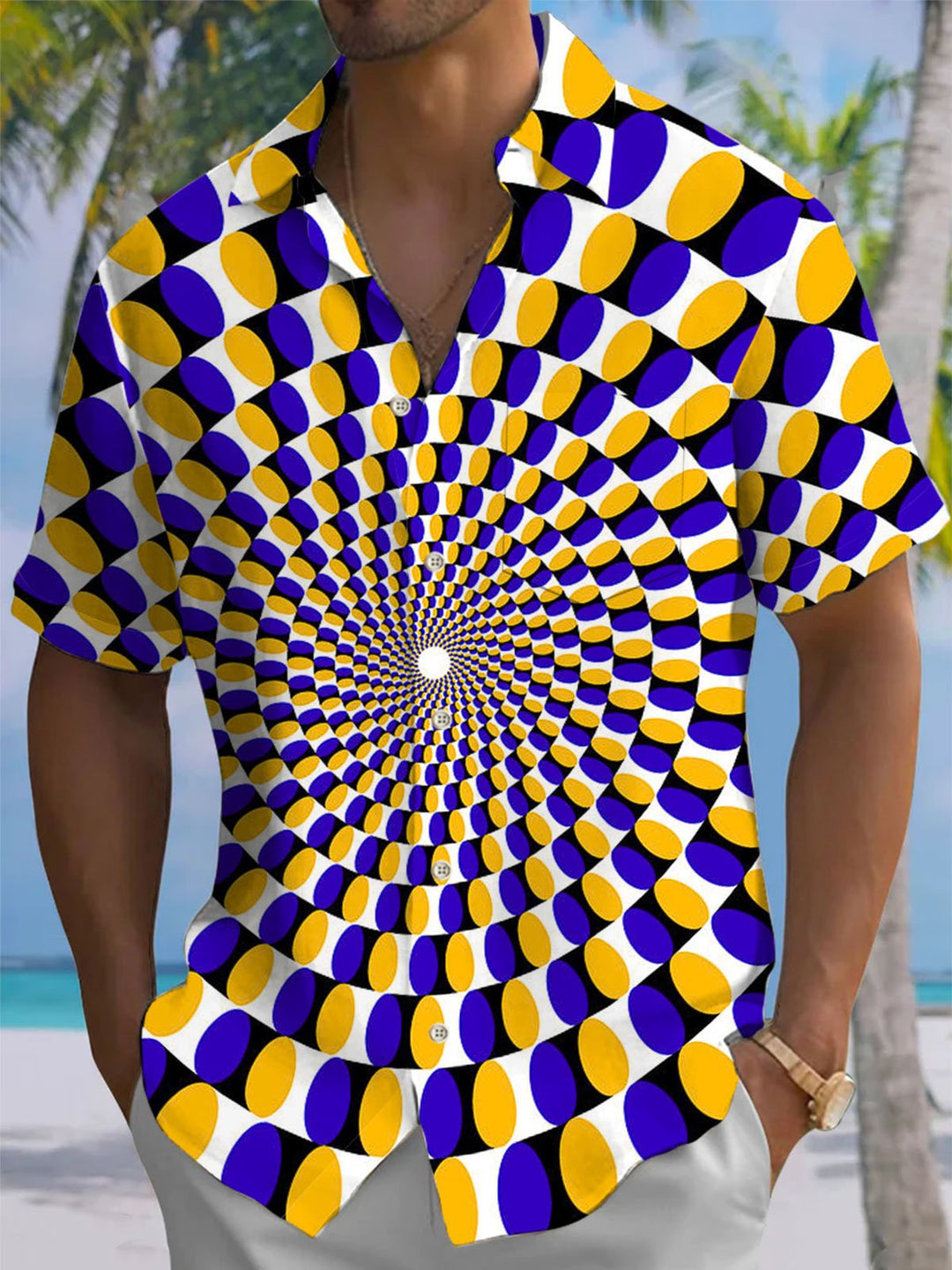 Alohadaddy® Casual Geometric Hypnosis Print Art Pocket Stretch Men&