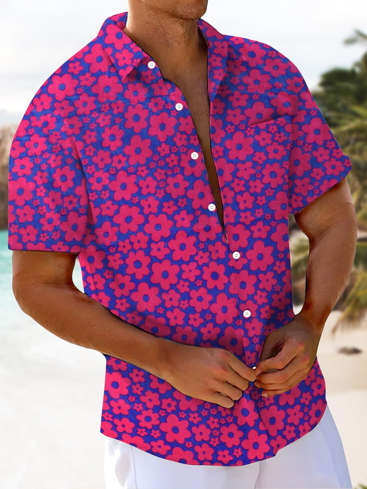 Alohadaddy® Vintage Floral Print Stretch Pocket Button Men&