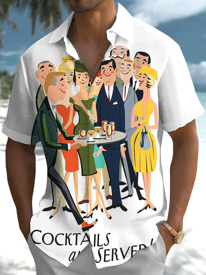 Alohadaddy® Vintage Mid-Century Cocktail Print Button Pocket Stretch Men&
