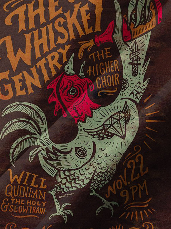 Alohadaddy® Vintage Whiskey Gentleman Rooster Print Button Pocket Stretch Men&