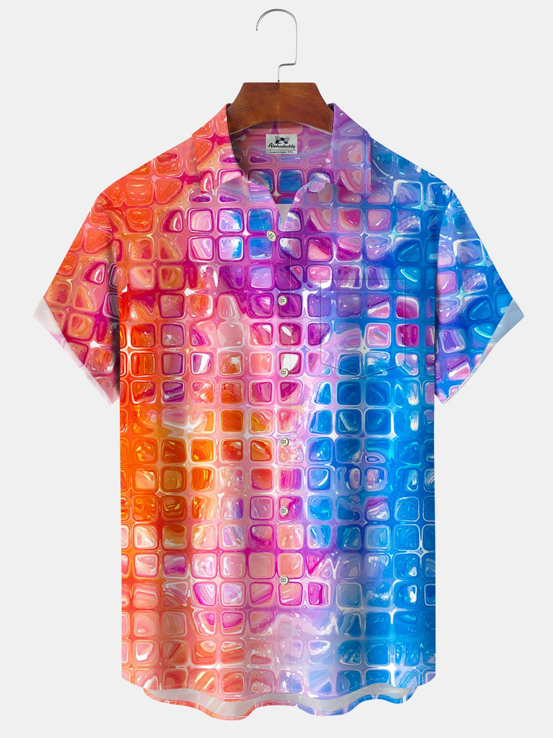 Alohadaddy® Casual Gradient Geometric Print Pocket Button Stretch Men&