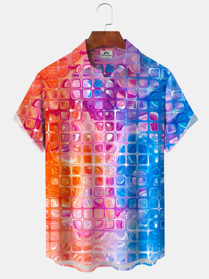 Alohadaddy® Casual Gradient Geometric Print Pocket Button Stretch Men&
