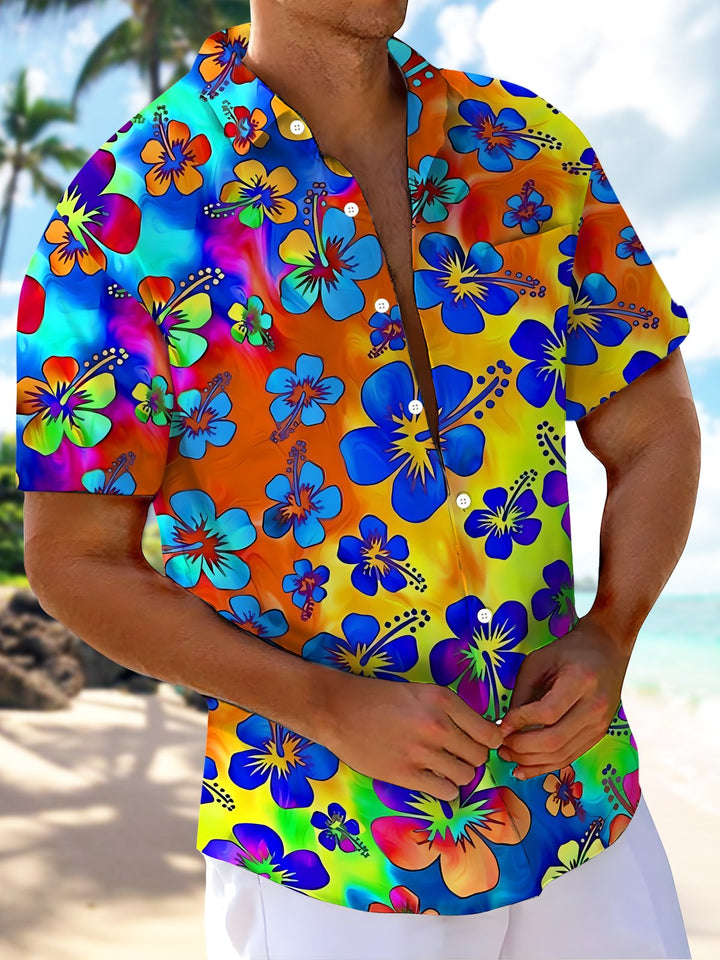 Alohadaddy® Hawaiian Floral Ombre Pocket Button Stretch Men&