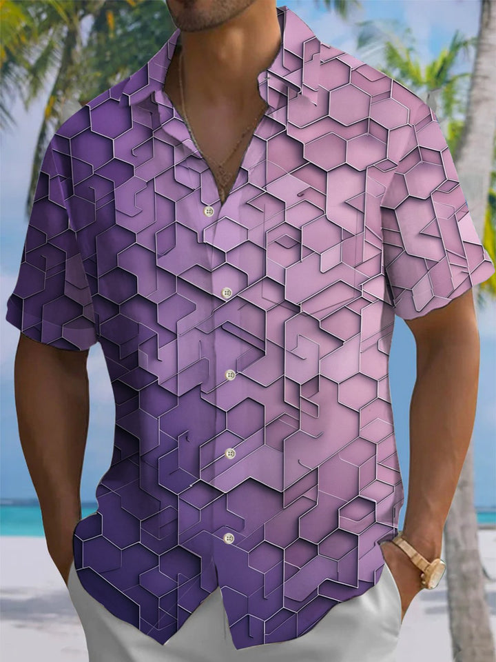 Alohadaddy® Retro Geometric Gradient Print Pockets Elastic Button Men&