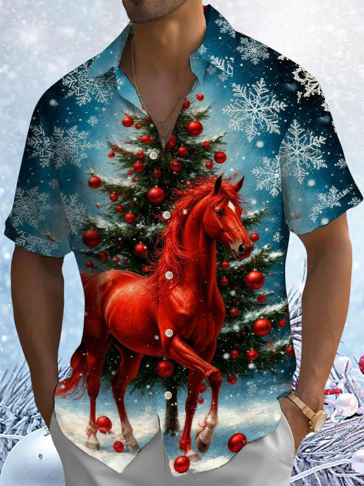Alohadaddy® Christmas Red Horse Print Pocket Elastic Button Men&