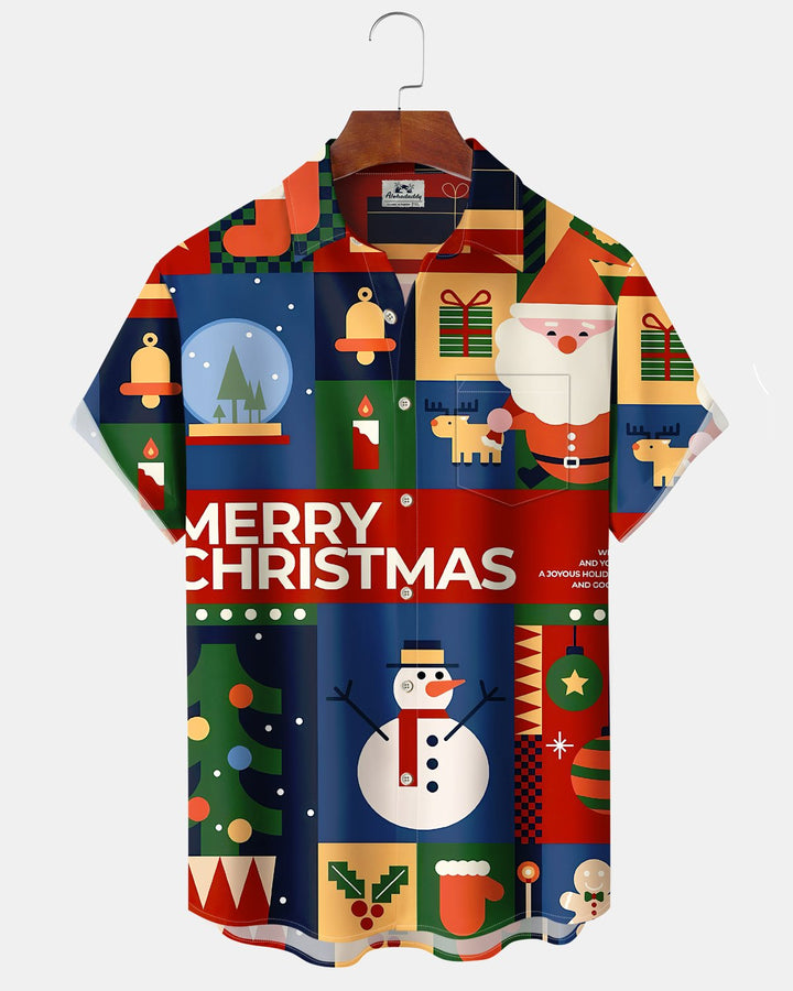 Alohadaddy® Christmas Geometric Vintage Santa Print Pocket Elastic Button Men&