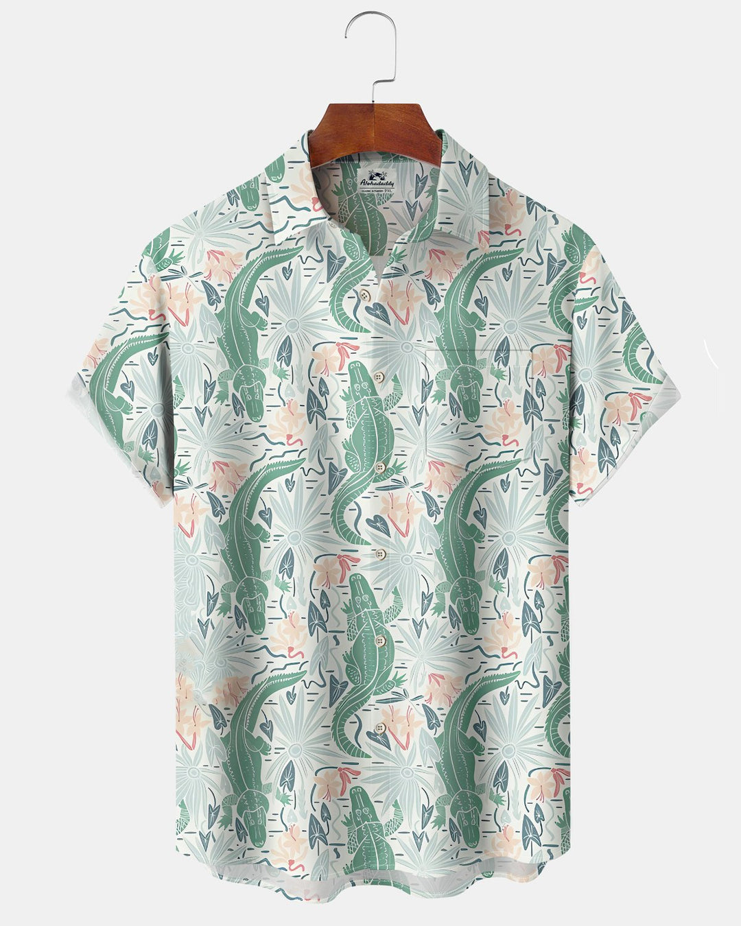 Alohadaddy® Hawaiian Alligator Print Pocket Elastic Button Closure Men&