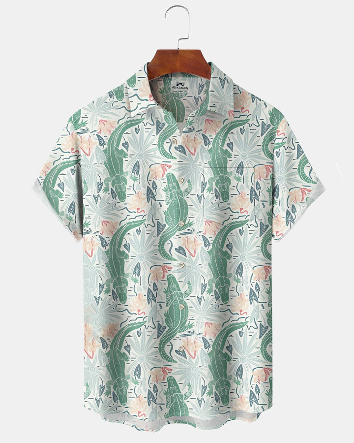 Alohadaddy® Hawaiian Alligator Print Pocket Elastic Button Closure Men&