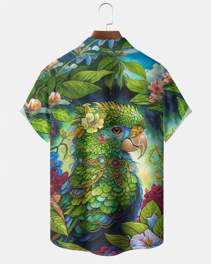 Alohadaddy® Hawaiian Parrot Vacation Print Art Pocket Button Elastic Men&