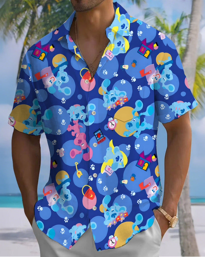 Alohadaddy® Hawaiian Cartoon Dog Print Artistic Elastic Button Pocket Men&