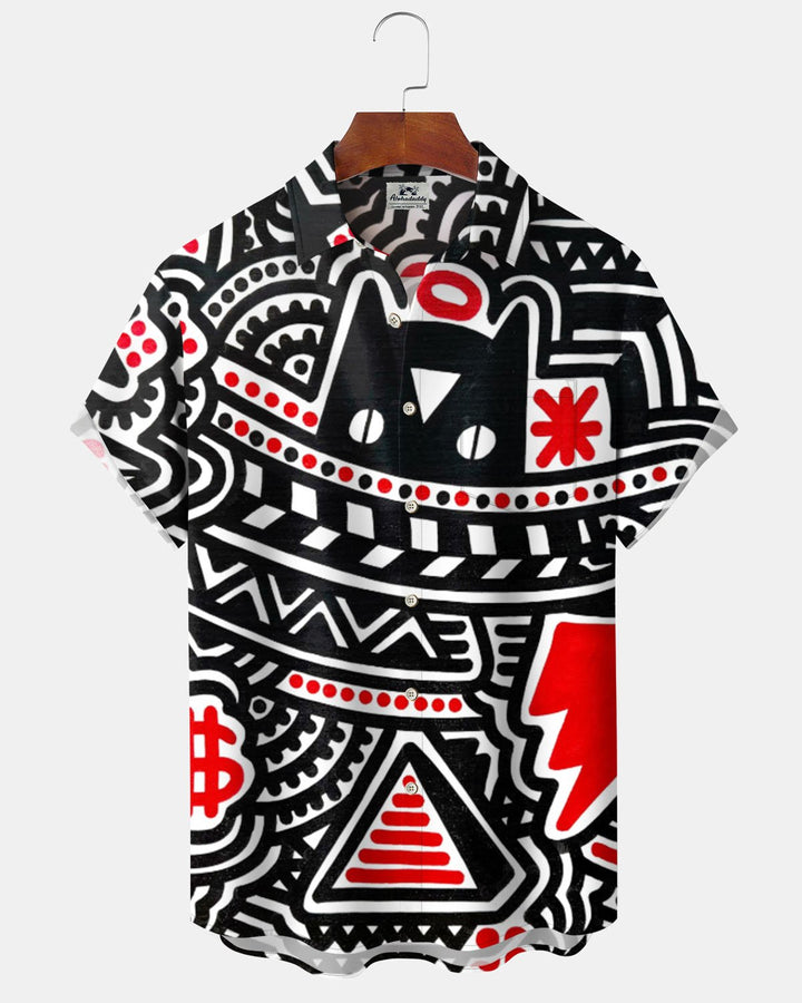 Alohadaddy® Retro Graffiti Print Art Pocket Button Stretch Men&