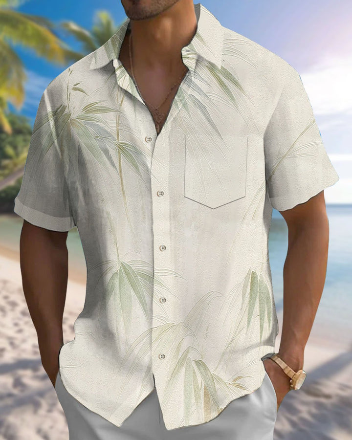 Alohadaddy® Hawaiian Bamboo Print Art Pocket Button Men&