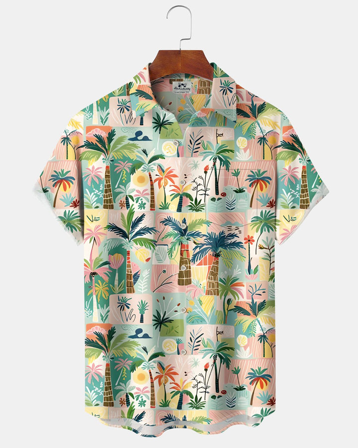 Alohadaddy® Hawaiian Palm Tree Print Art Button Pocket Cardigan Men&