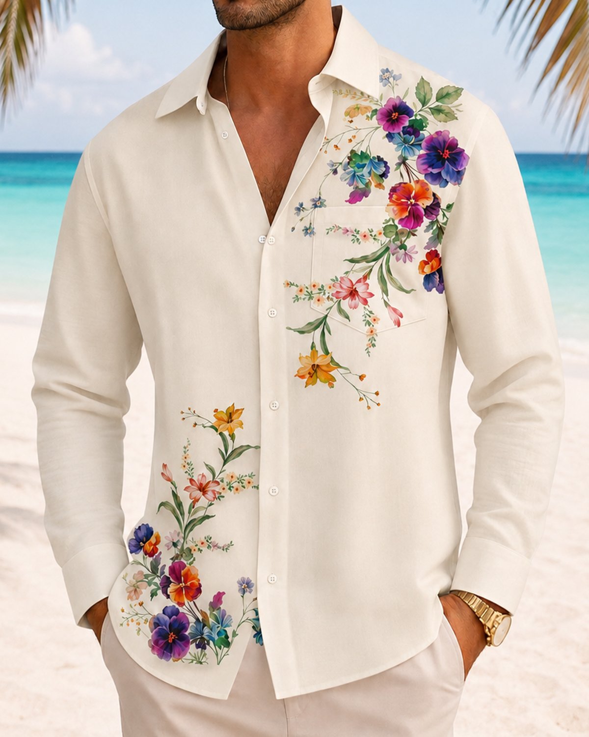 Alohadaddy® Men's Short-Sleeve Button-Down Shirt with Pocket Floral Print