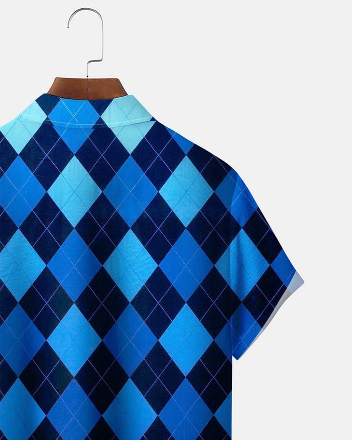 Alohadaddy® Men’s Short-Sleeve Button-Down Shirt Vintage Geometric Print with Pocket