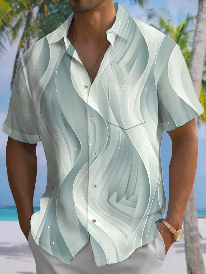 Alohadaddy Hawaiian Casual Geometric Abstract Pattern Print Art Button Cardigan Pockets Breathable Soft Long Large Size Short Sleeve Shirt