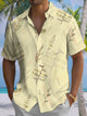 Alohadaddy Casual Collection Stripes Leaves Print Art Buttons Cardigan Pockets Fresh Stretch Polyester Short Sleeve Shirt