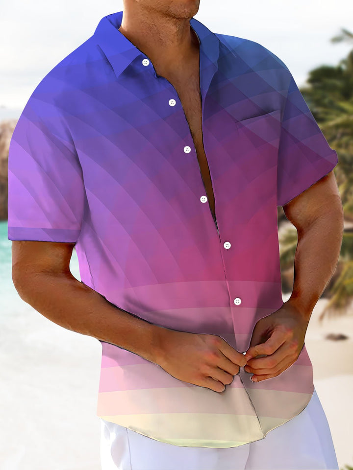 Alohadaddy® Casual Gradient Geometric Chest Pocket Men&