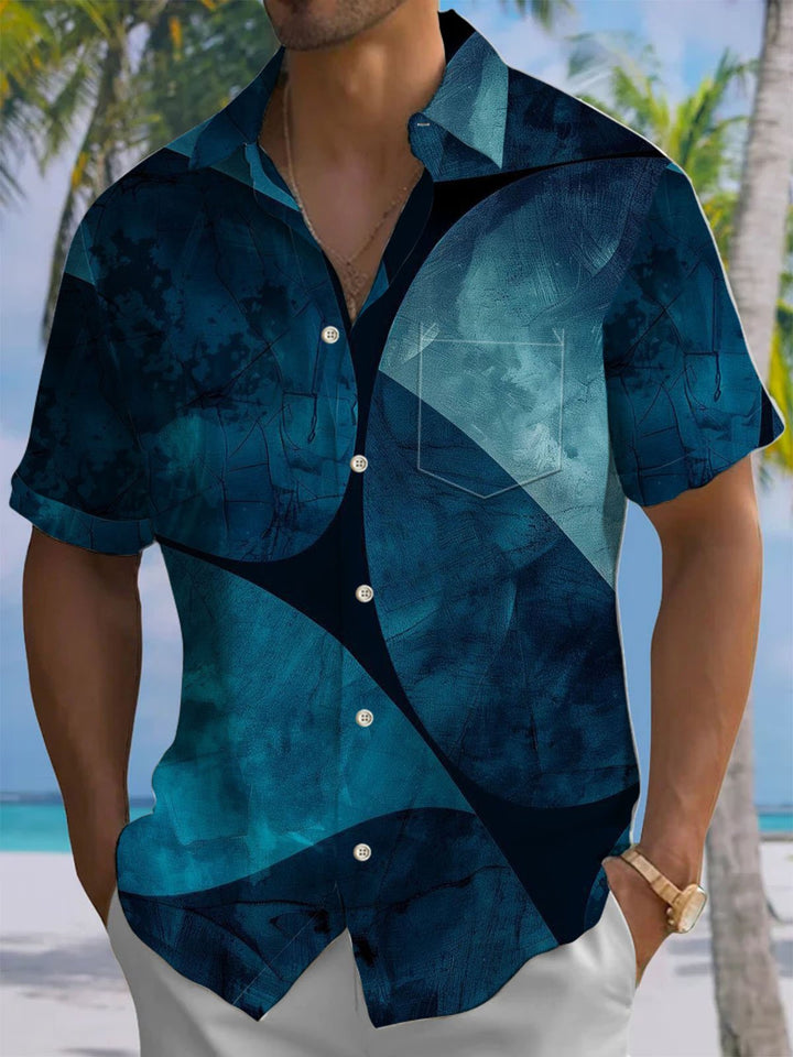 Alohadaddy® Casual Geometric Vintage Print Chest Pocket Men&