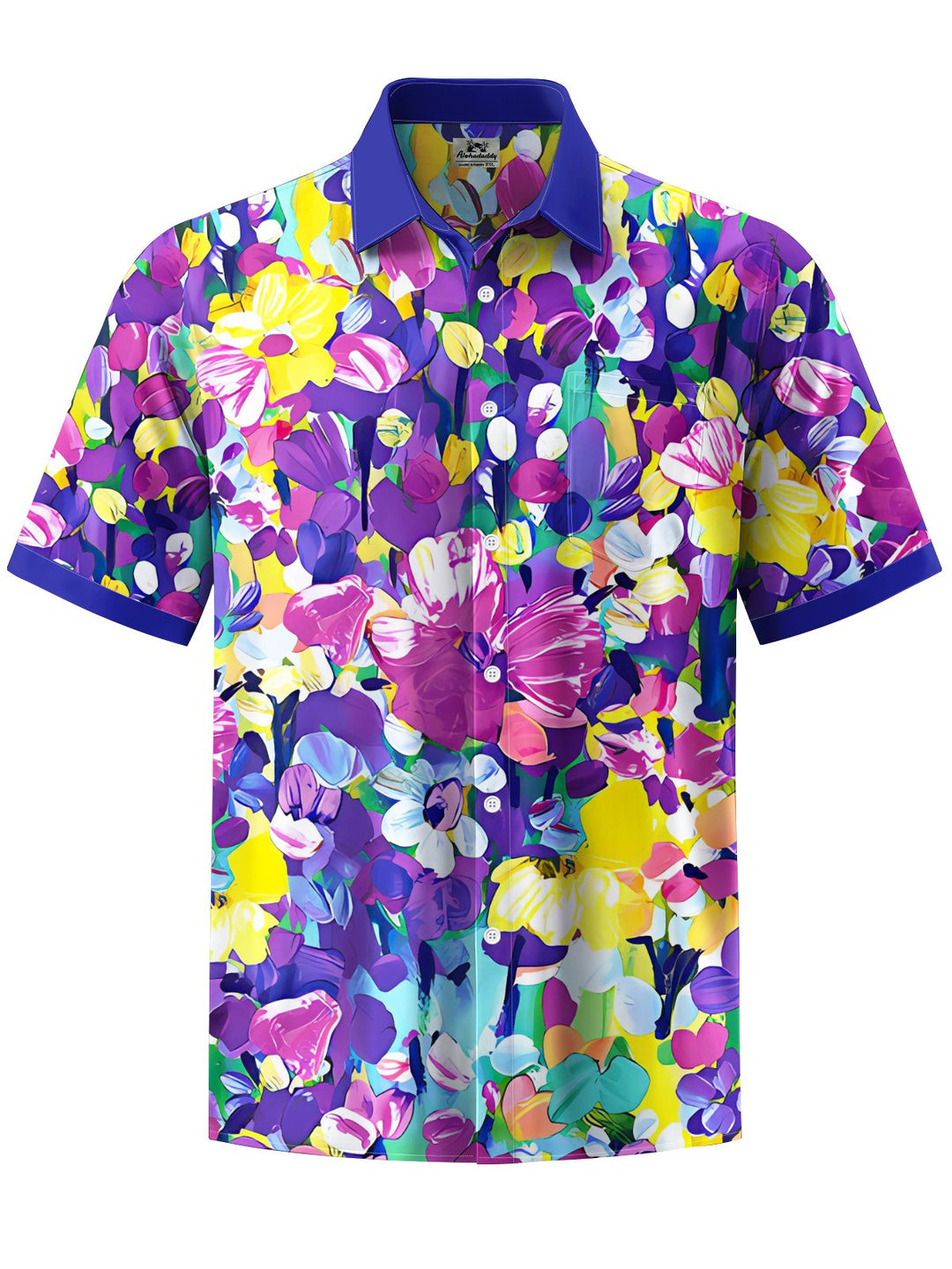 Alohadaddy® Hawaiian Floral Contrast Art Print Chest Pocket Mens Short Sleeve Shirts Big &amp; Tall