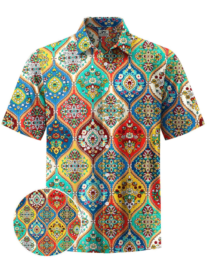Alohadaddy® Casual Ethnic Pattern Print Art Chest Pocket Men&