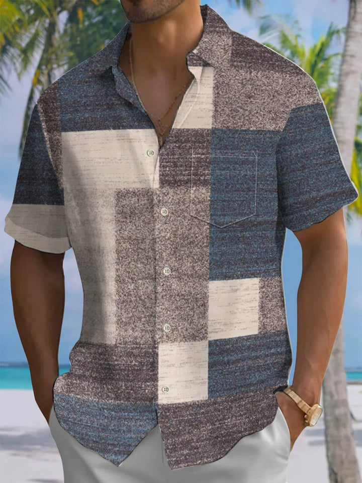 Alohadaddy® Vintage Geometric Art Print Chest Pocket Men&