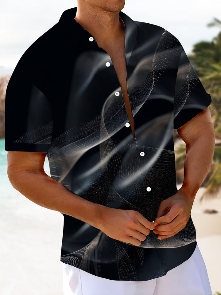 Alohadaddy® Casual Abstract Texture Art Print Chest Pocket Mens Wicking Short Sleeve Shirt Big &amp; Tall