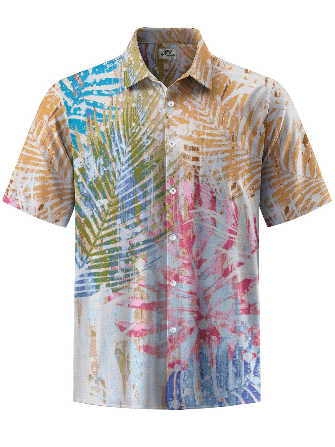 Alohadaddy® Casual Palm Leaf Art Print Chest Pocket Mens Short Sleeve Shirt Big &amp; Tall