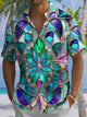 Alohadaddy® Hawaiian Flowers Geometric Art Print Chest Pocket Men's Short Sleeve Shirt Big & Tall