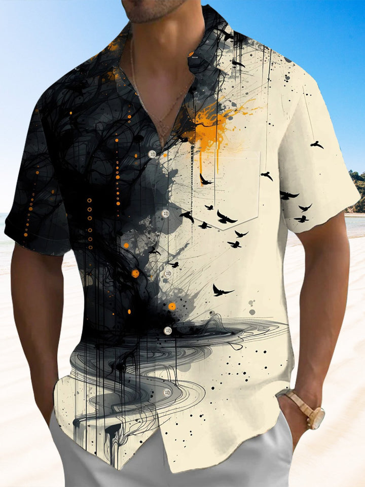 Alohadaddy® Casual Abstract Ink Chest Pocket Men&