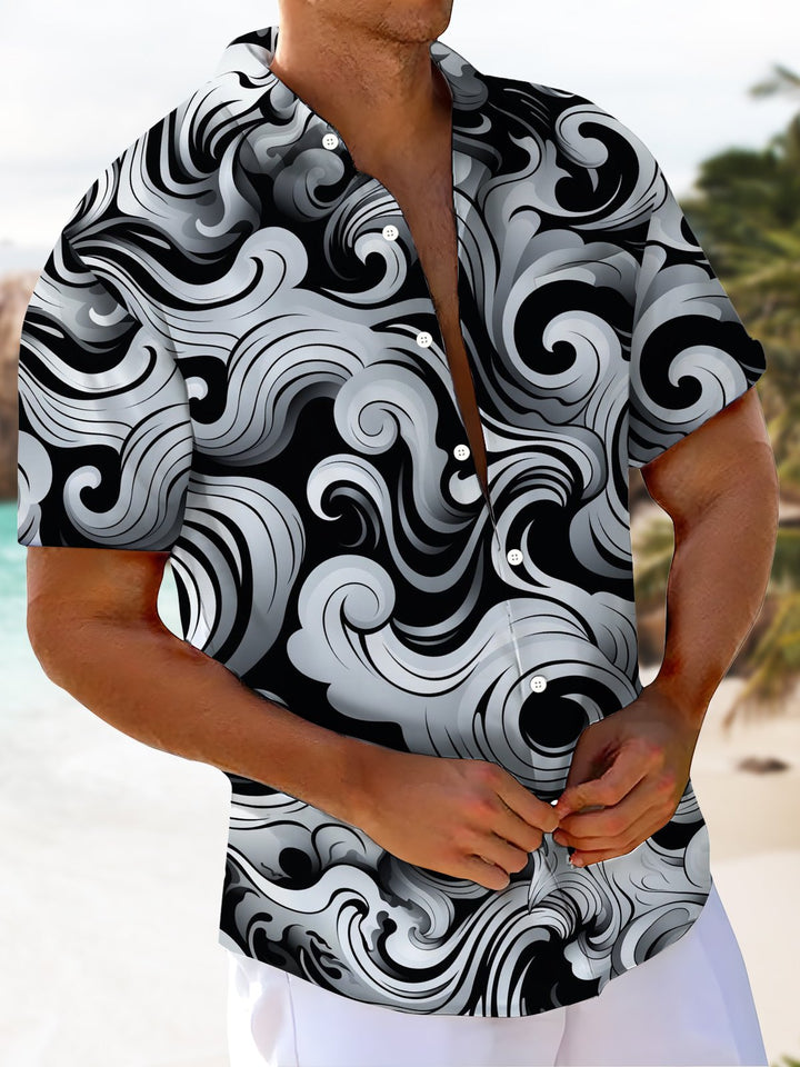 Alohadaddy® Hawaiian Geometric Art Print Chest Pocket Men&