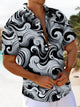 Alohadaddy® Hawaiian Geometric Art Print Chest Pocket Men's Short Sleeve Shirt Big & Tall