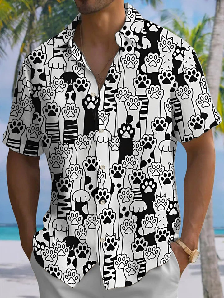 Alohadaddy® Casual Cat Paw Print Art Chest Pocket Men&