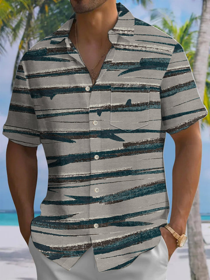 Alohadaddy® Vintage Stripe Art Print Chest Pocket Men&