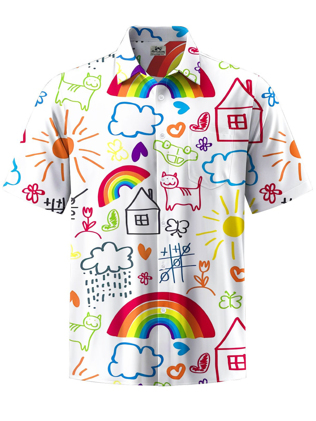 Alohadaddy® Hawaiian Cartoon Drawing Print Art Chest Pocket Men&