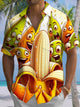 Alohadaddy® Casual Cartoon Fun Print Art Chest Pocket Men's Short Sleeve Shirt Big & Tall