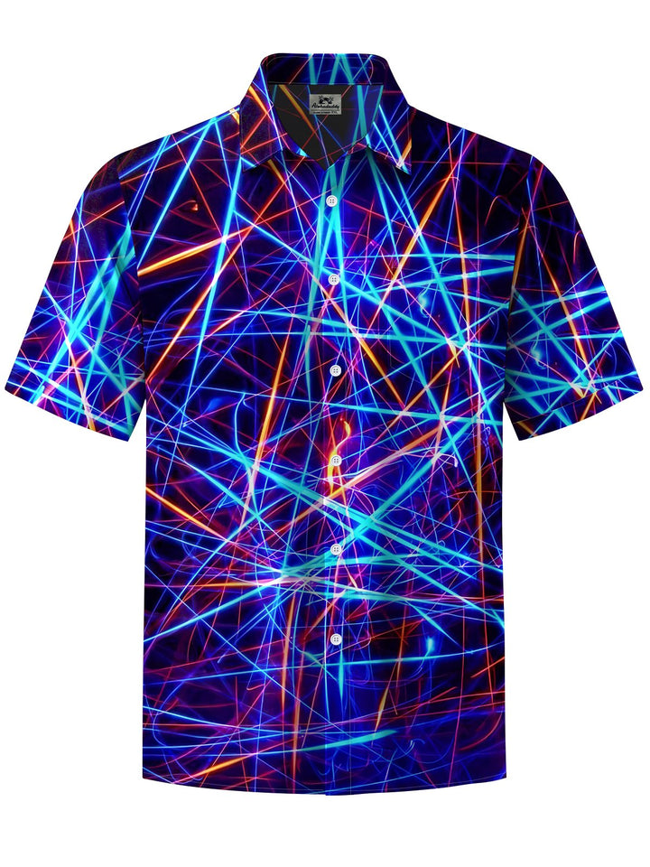 Alohadaddy® Casual Stripe Abstract Art Print Chest Pocket Men&