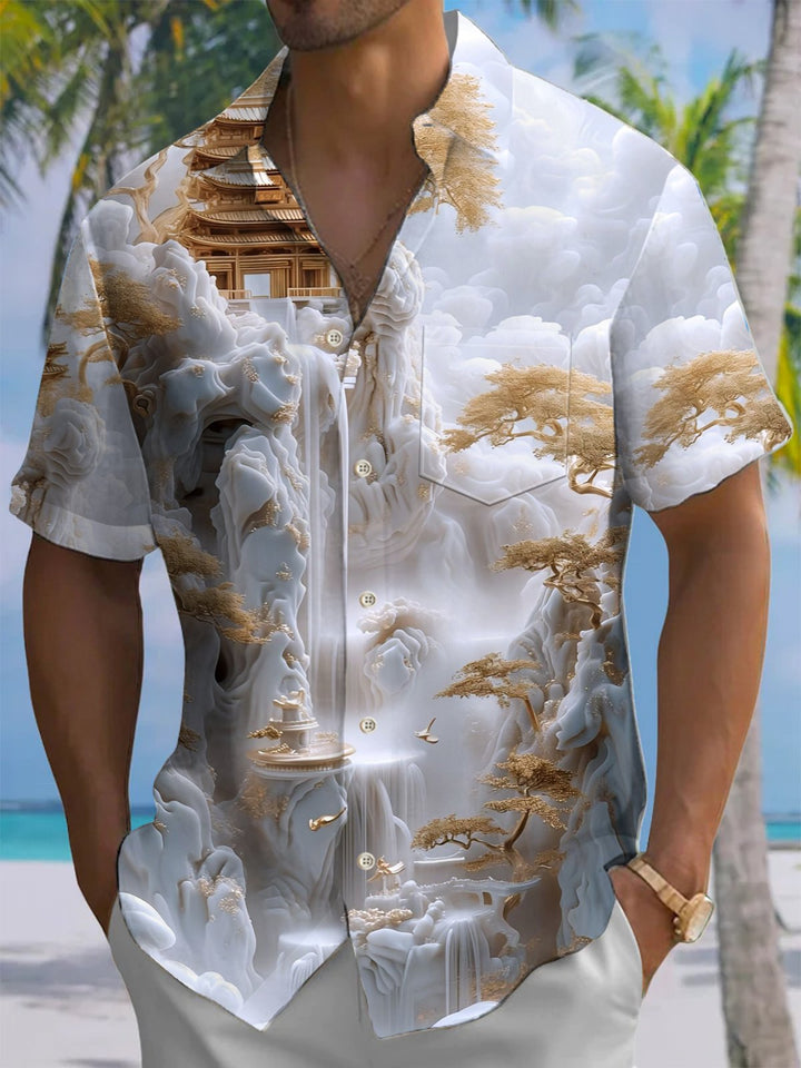 Alohadaddy® Casual Palace Cloud Art Print Chest Pocket Men&