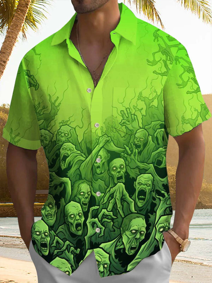 Alohadaddy® Halloween Holiday Skull Art Print Chest Pocket Men&