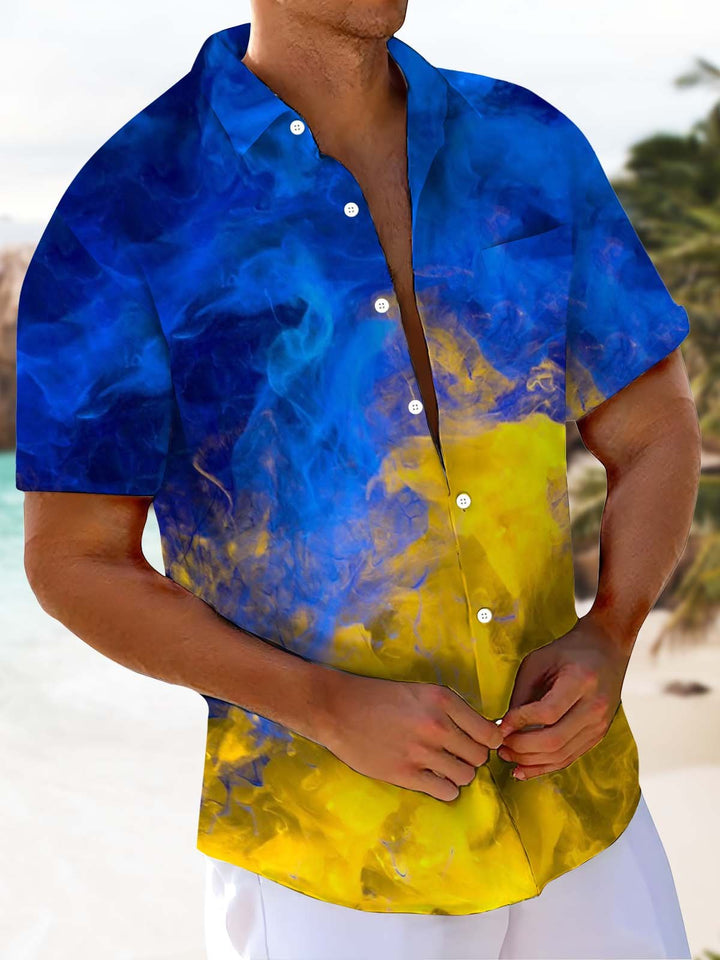 Alohadaddy® Vintage Ombre Art Print Chest Pocket Stretch Men&