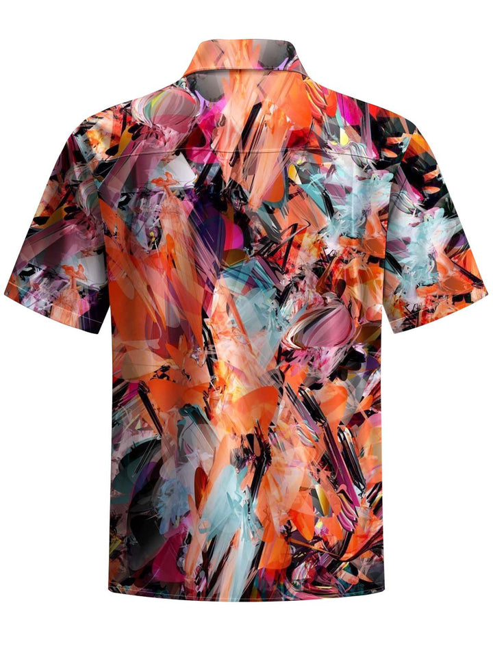 Alohadaddy® Casual Abstract Art Print Chest Pocket Stretch Men&