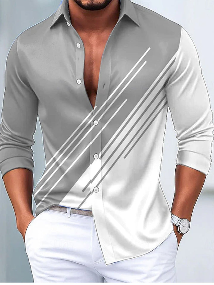 Alohadaddy® Casual Striped Contrast Color Print Glossy Elastic Button Men&