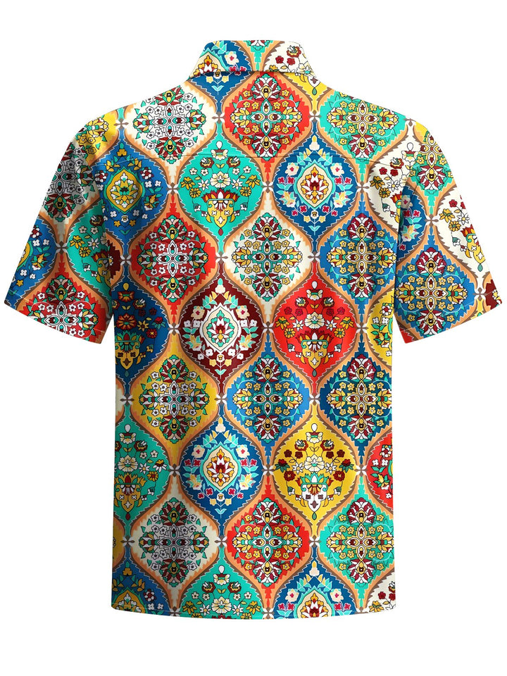 Alohadaddy® Casual Ethnic Pattern Print Art Chest Pocket Men&