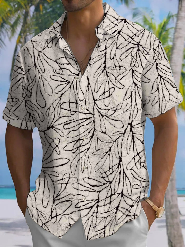 Alohadaddy® Casual Leaves Art Print Chest Pocket Men&