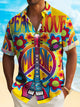 Alohadaddy 60's Retro Hippie Men's Hawaiian Shirt Music Peace Love Art Pocket Camp Shirt Big Tall