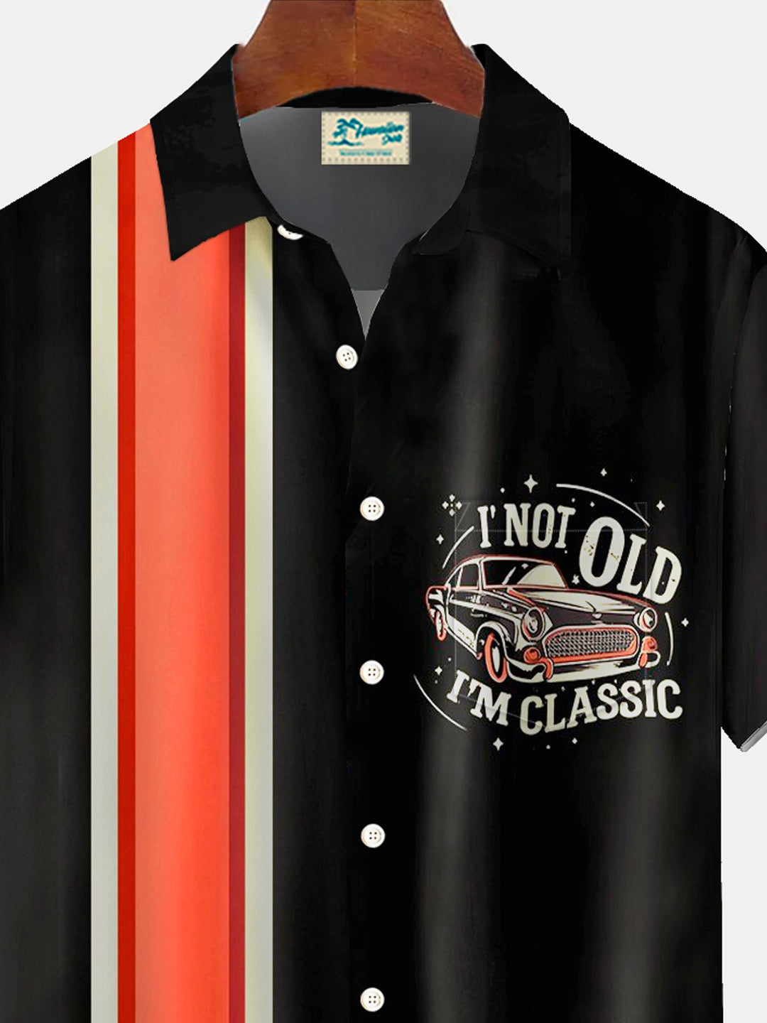 Camisa de manga corta con bolsillo abotonado y estampado 3D de letras a rayas estilo bolos retro de Alohadaddy para hombre, talla grande y alta