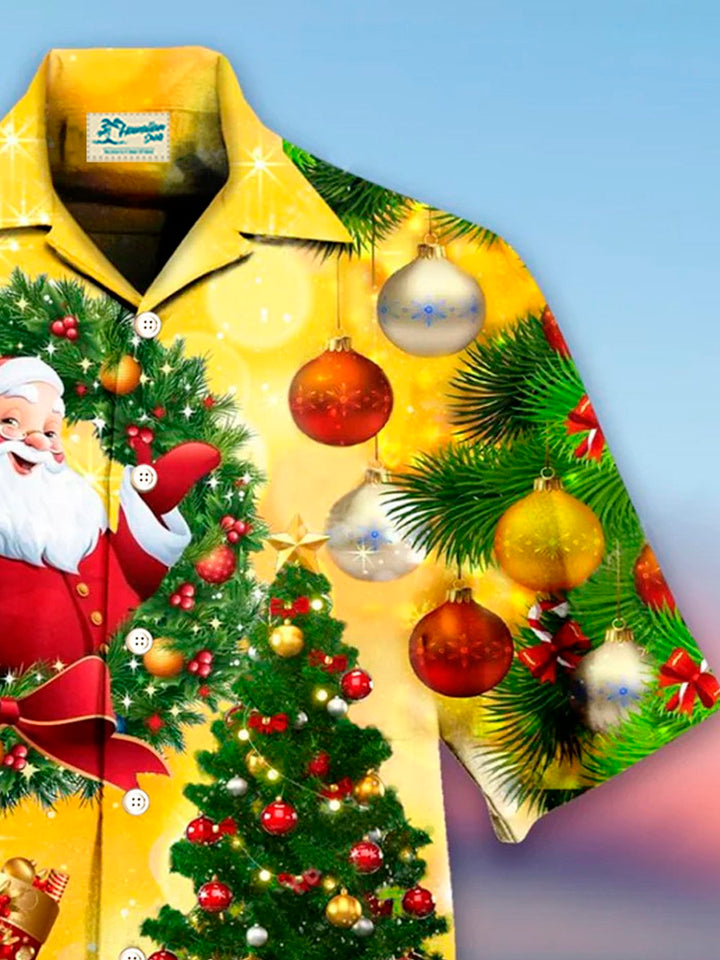 Camisa de manga corta con bolsillo y botones para hombre con estampado digital 3D navideño de Alohadaddy, talla grande y alta