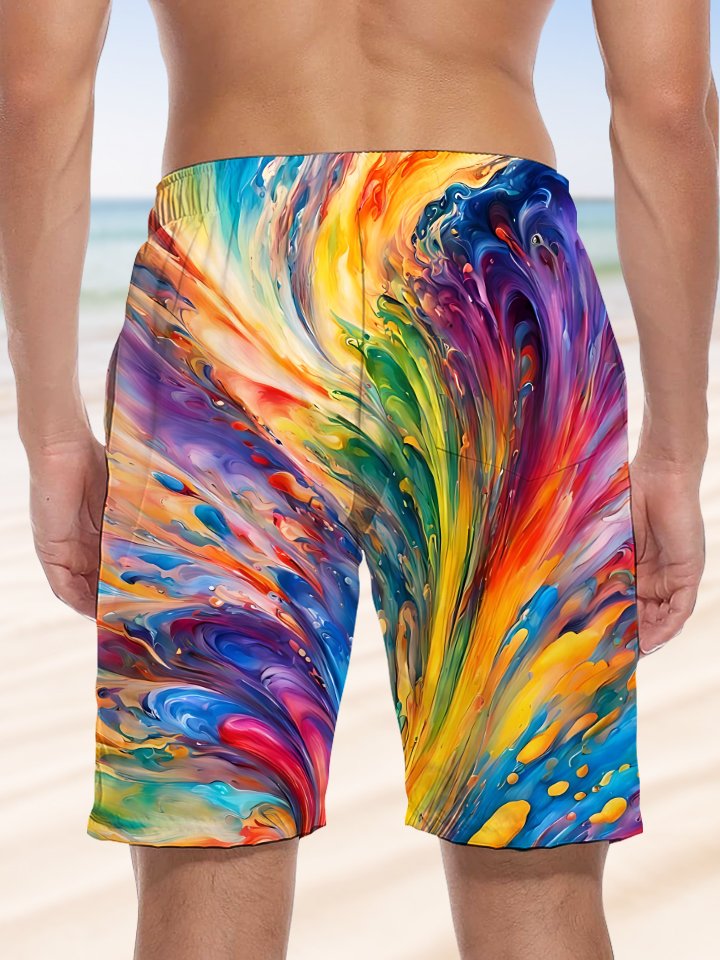 Alohadaddy Vacation Hawaii Oil painting Abstract art Print art Elastic Elastic waist Drawstring Pockets Elastic Large size Shorts Beach pants