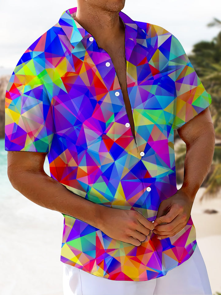 Alohadaddy® Casual Geometric Triangle Ombre Art Print Chest Pocket Large Size Long Hawaiian Men&